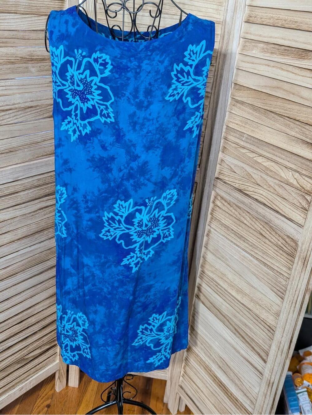 Vtg Peppermint Bay Sundress M/L Blue Floral Hawaiian Beach Cover Resort Vacation